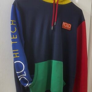 Polo  HI-TECH COLOR BLOCK by Ralph Lauren Navy Hoodie with Red Accents Rare